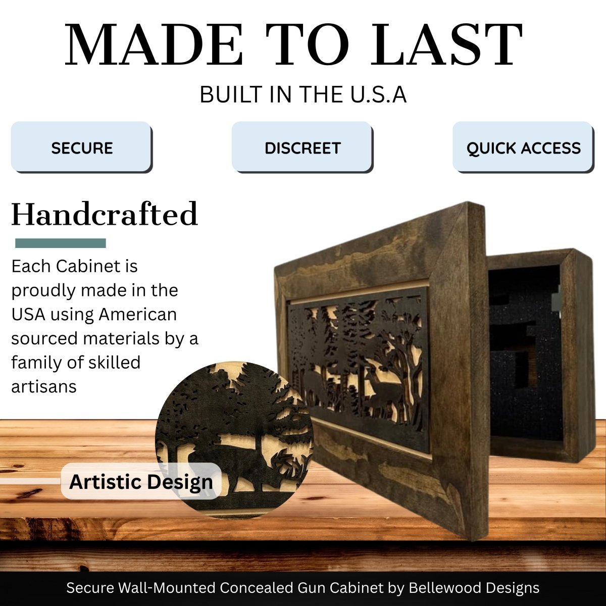 Hidden Gun Safe - Deer Scene Wall Gun Cabinet - Hidden Wall Storage - Wood Gun Cabinet - Handcrafted Gun Concealment Furniture - Hidden Gun Storage by Bellewood Designs - Hooyah Woodworks LLC