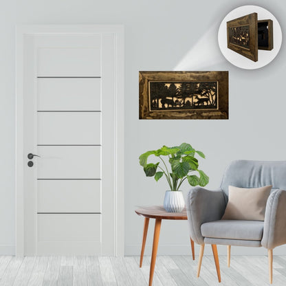 Hidden Gun Safe - Deer Scene Wall Gun Cabinet - Hidden Wall Storage - Wood Gun Cabinet - Handcrafted Gun Concealment Furniture - Hidden Gun Storage by Bellewood Designs - Hooyah Woodworks LLC