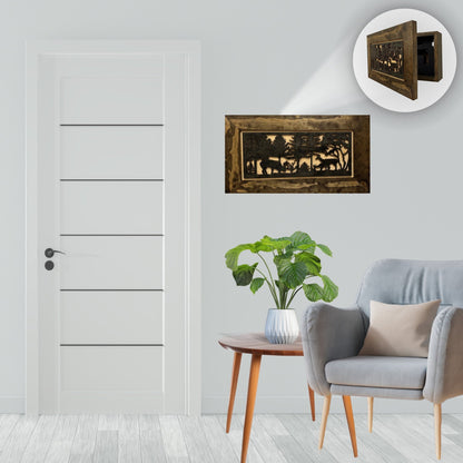 Deer Scene Wall Gun Cabinet - Handcrafted Wood Concealment Furniture - Hooyah Woodworks LLC