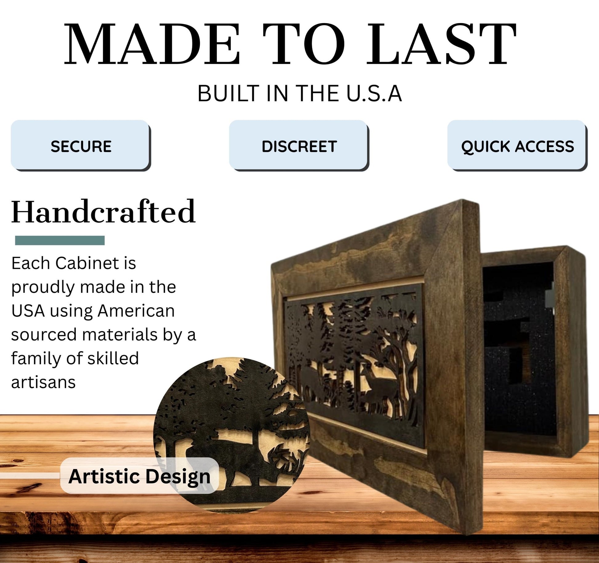 Deer Scene Wall Gun Cabinet - Handcrafted Wood Concealment Furniture - Hooyah Woodworks LLC