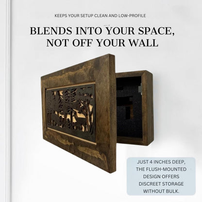 Hidden Gun Safe - Deer Scene Wall Gun Cabinet - Hidden Wall Storage - Wood Gun Cabinet - Handcrafted Gun Concealment Furniture - Hidden Gun Storage by Bellewood Designs - Hooyah Woodworks LLC
