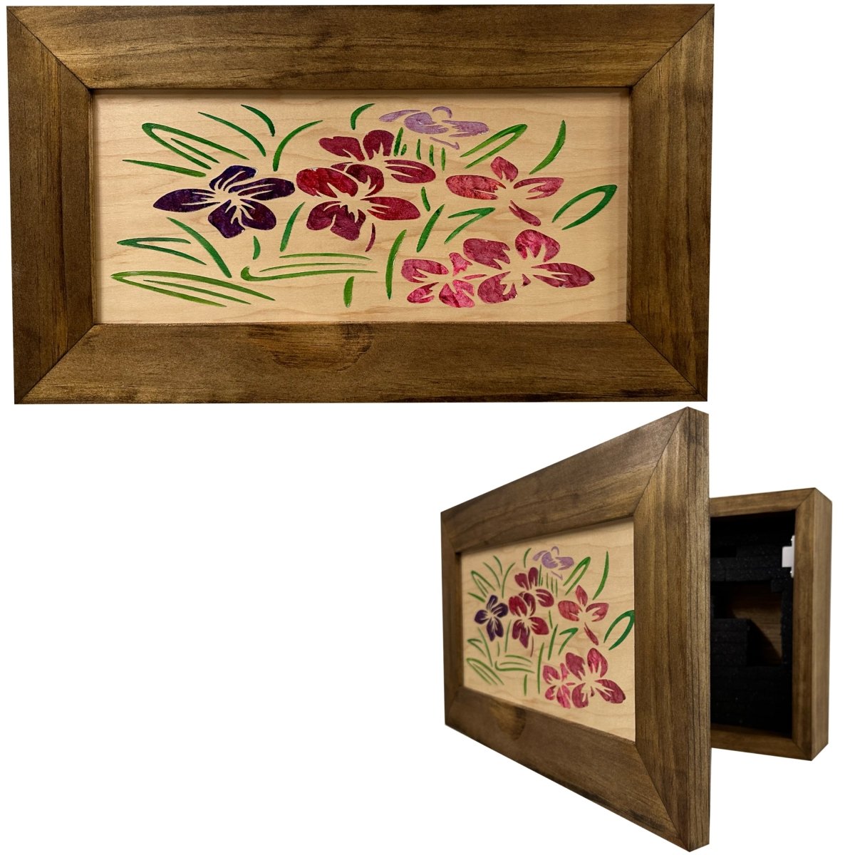 Hidden Gun Safe Just Flowers Wall Decoration - Wood Gun Cabinet To Securely Store Your Gun In Plain Sight by Bellewood Designs - Hooyah Woodworks LLC