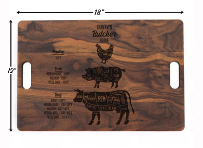 Father’s Day Butcher's Guide Custom Cutting Board, 18" x 12" Walnut Cutting Board, Juice Groove, Serving Tray, Gift for Dad, Made in the USA - Hooyah Woodworks LLC