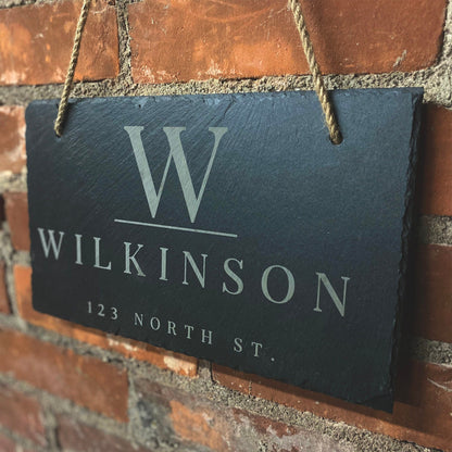Personalized Slate Home Sign | Last Name Slate Address Sign | 11.75" x 7" Size | Street Number Sign | Slate Hanging Sign - Hooyah Woodworks LLC