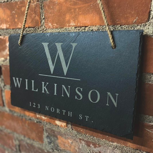Personalized Slate Home Sign | Last Name Slate Address Sign | 11.75" x 7" Size | Street Number Sign | Slate Hanging Sign - Hooyah Woodworks LLC