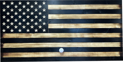 Wooden American flag with a white circle in the center