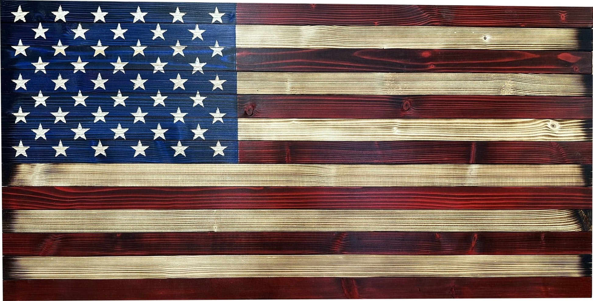 Wooden American flag with a rustic finish