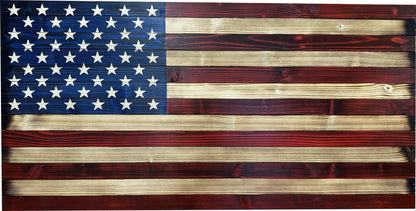 Wooden American flag with a rustic finish