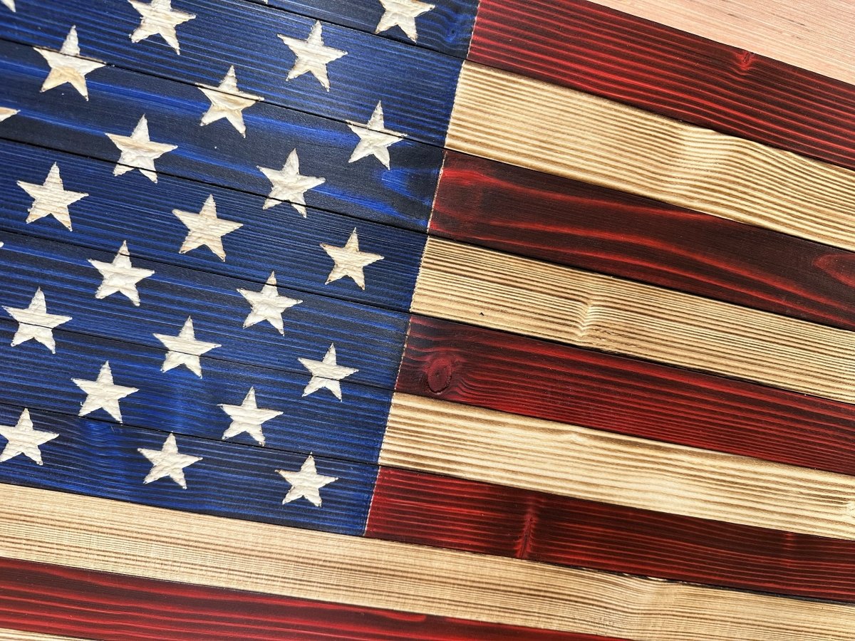 Large Red and Blue American Flag Hidden Gun Storage Cabinet - Hooyah Woodworks LLC