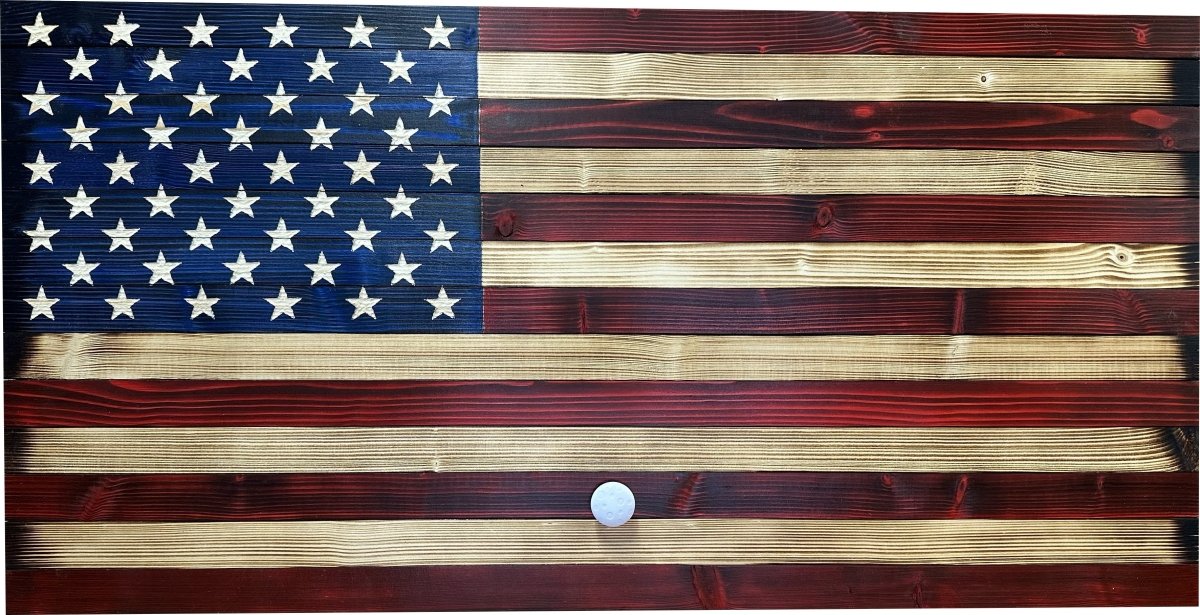 Large Red and Blue American Flag Hidden Gun Storage Cabinet - Hooyah Woodworks LLC