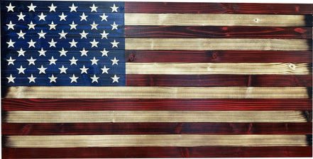 Large Red and Blue American Flag Hidden Gun Storage Cabinet - Hooyah Woodworks LLC