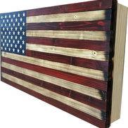 Large Red and Blue American Flag Hidden Gun Storage Cabinet - Hooyah Woodworks LLC