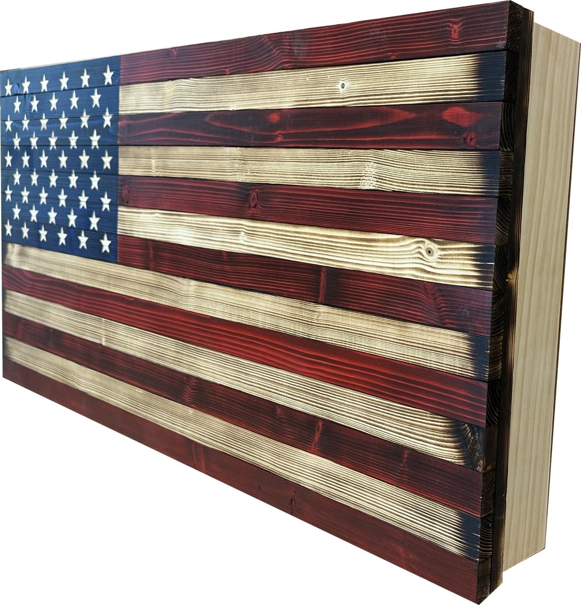 Large Red and Blue American Flag Hidden Gun Storage Cabinet - Hooyah Woodworks LLC
