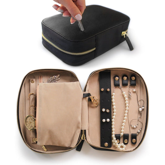 Large Travel Jewelry Organizer - Black - Hooyah Woodworks LLC
