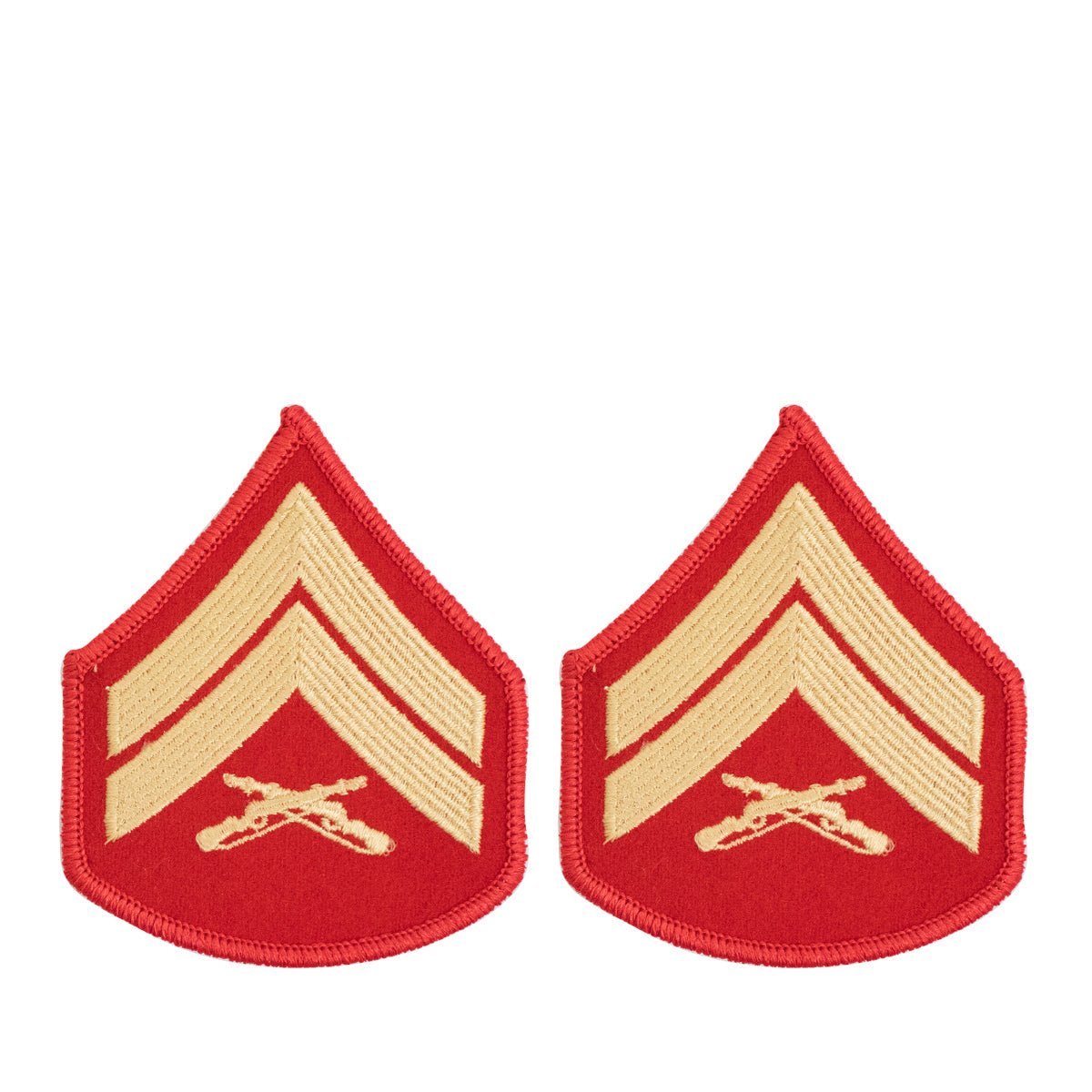 Marine Corps Chevron: Corporal - gold embroidered on red, female - Hooyah Woodworks LLC