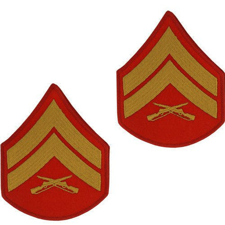 Marine Corps Chevron: Corporal - gold embroidered on red, male - Hooyah Woodworks LLC
