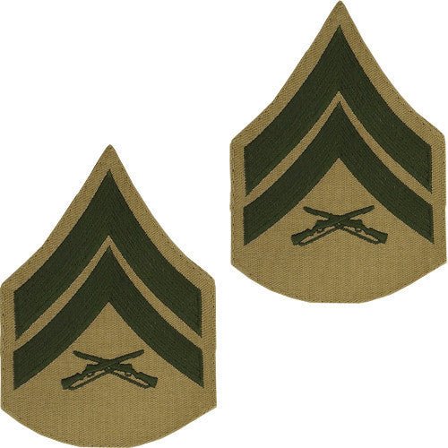 Marine Corps Chevron: Corporal - green embroidered on khaki, male - Hooyah Woodworks LLC