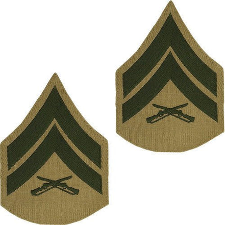 Marine Corps Chevron: Corporal - green embroidered on khaki, male - Hooyah Woodworks LLC
