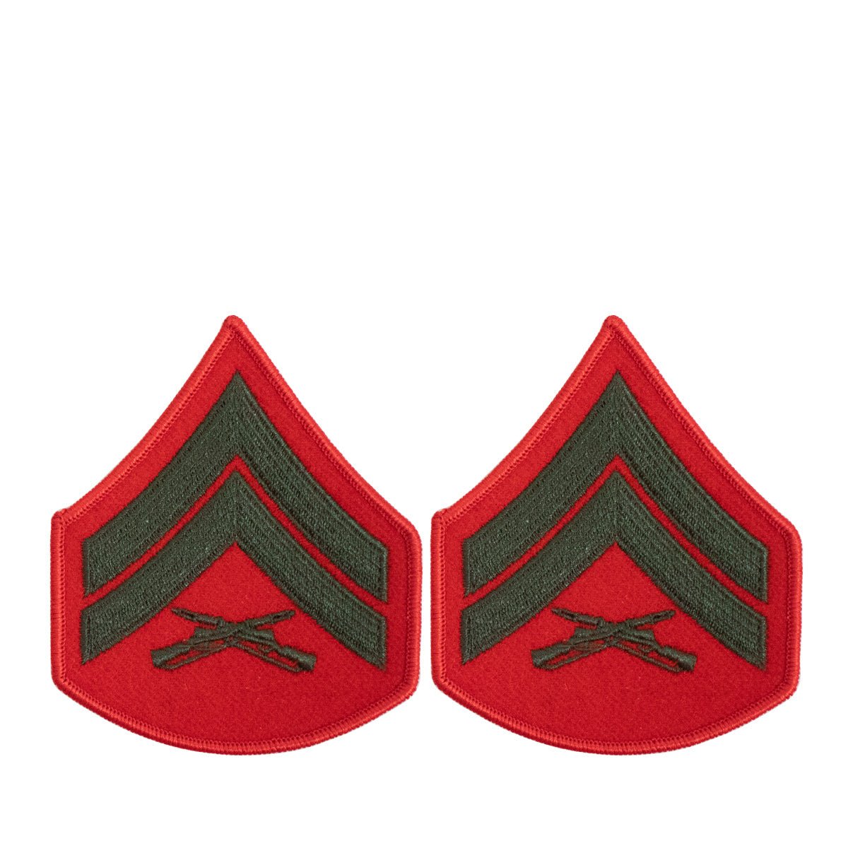 Marine Corps Chevron: Corporal - green embroidered on red, female - Hooyah Woodworks LLC