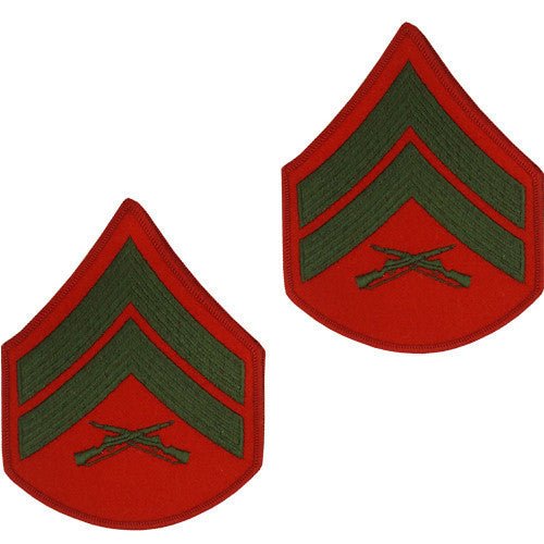 Marine Corps Chevron: Corporal - green embroidered on red, male - Hooyah Woodworks LLC