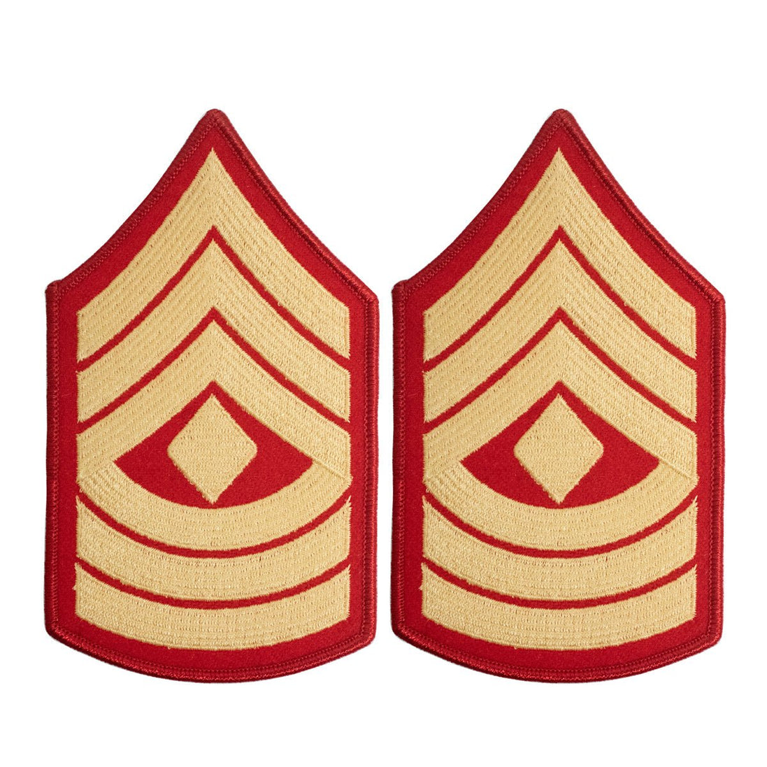 Marine Corps Chevron: First Sergeant - gold embroidered on red, female - Hooyah Woodworks LLC