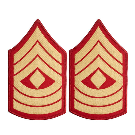 Marine Corps Chevron: First Sergeant - gold embroidered on red, female - Hooyah Woodworks LLC