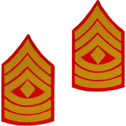 Marine Corps Chevron: First Sergeant - gold embroidered on red, male - Hooyah Woodworks LLC