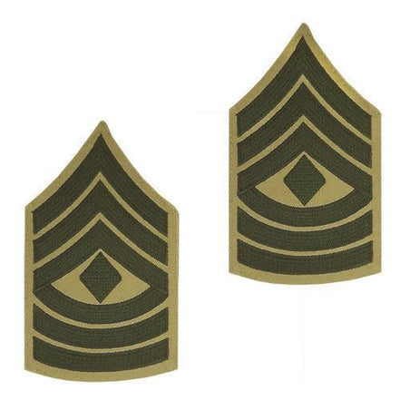 Marine Corps Chevron: First Sergeant - green embroidered on khaki, female - Hooyah Woodworks LLC