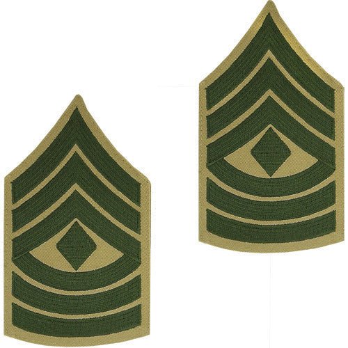 Marine Corps Chevron: First Sergeant - green embroidered on khaki, male - Hooyah Woodworks LLC