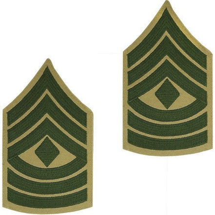 Marine Corps Chevron: First Sergeant - green embroidered on khaki, male - Hooyah Woodworks LLC