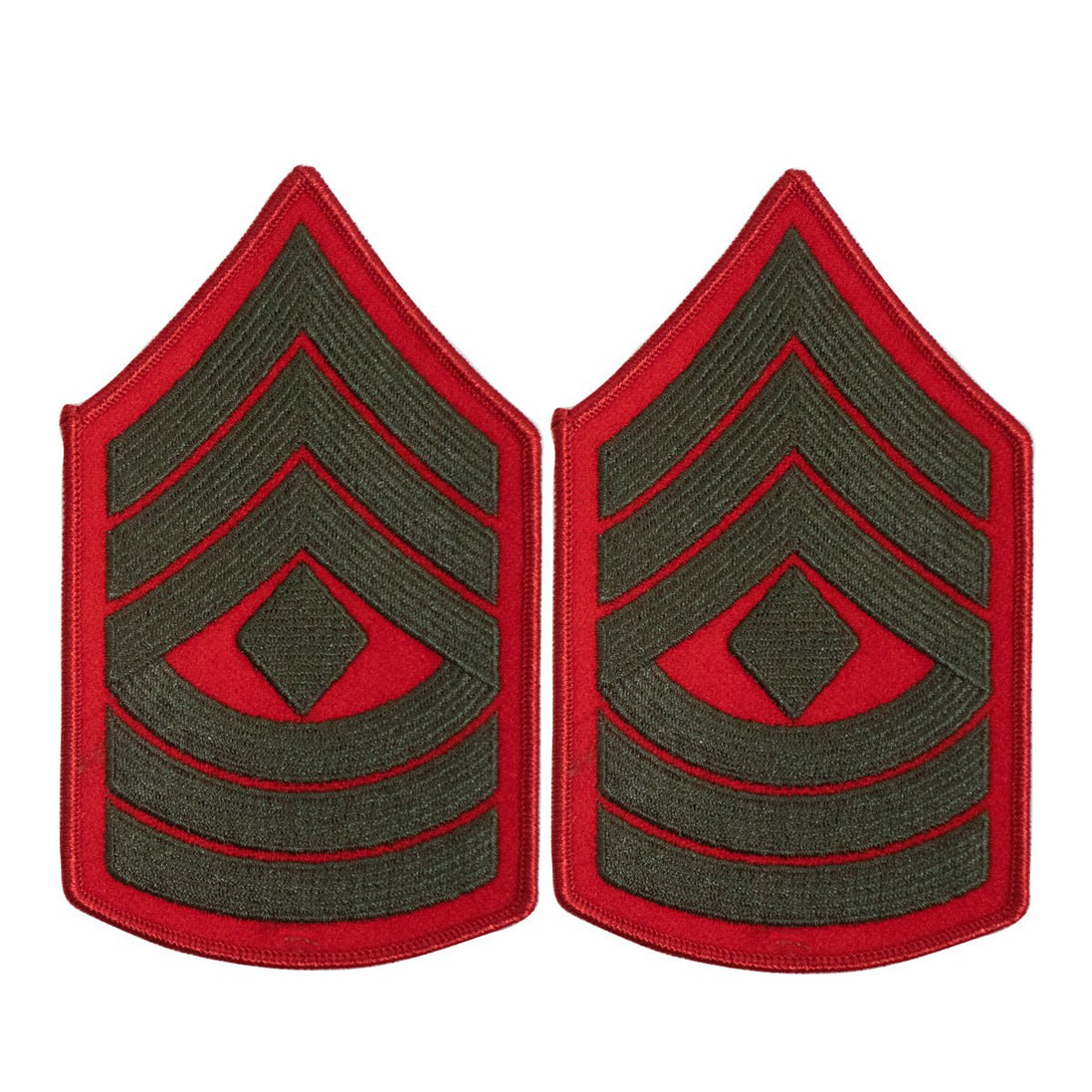 Marine Corps Chevron: First Sergeant - green embroidered on red, female - Hooyah Woodworks LLC