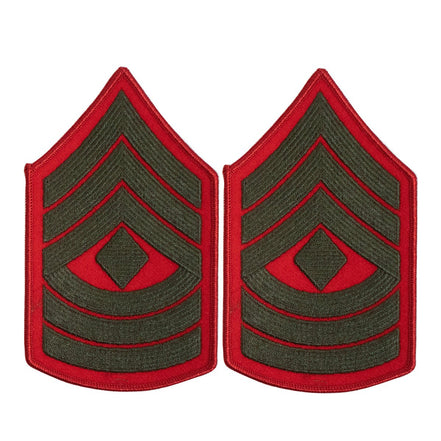 Marine Corps Chevron: First Sergeant - green embroidered on red, female - Hooyah Woodworks LLC