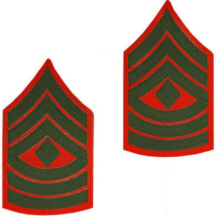 Marine Corps Chevron: First Sergeant - green embroidered on red, male - Hooyah Woodworks LLC