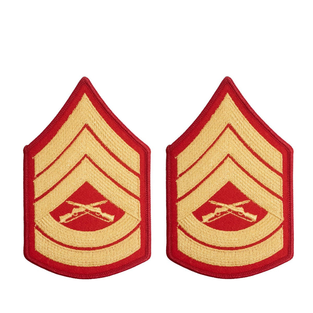Marine Corps Chevron: Gunnery Sergeant - gold embroidered on red, female - Hooyah Woodworks LLC
