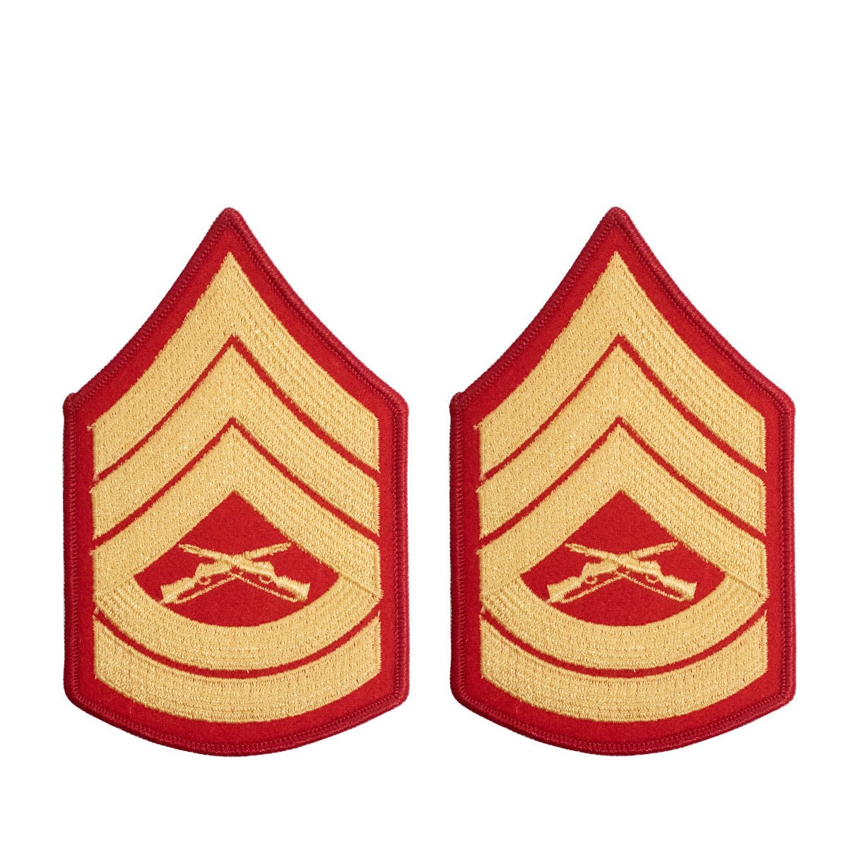 Marine Corps Chevron: Gunnery Sergeant - gold embroidered on red, female - Hooyah Woodworks LLC