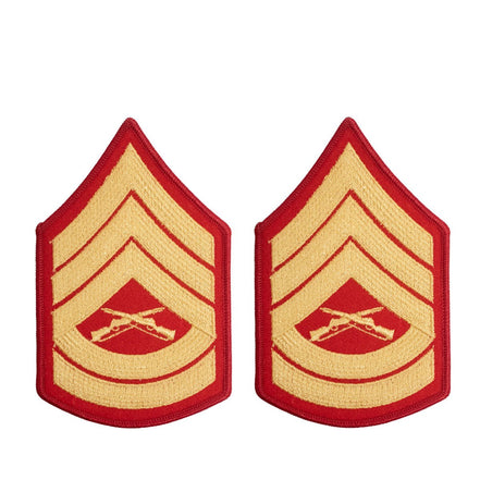 Marine Corps Chevron: Gunnery Sergeant - gold embroidered on red, female - Hooyah Woodworks LLC