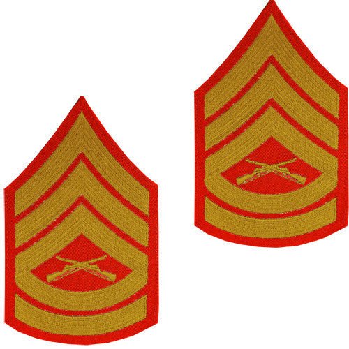Marine Corps Chevron: Gunnery Sergeant - gold embroidered on red, male - Hooyah Woodworks LLC