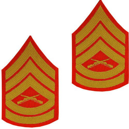 Marine Corps Chevron: Gunnery Sergeant - gold embroidered on red, male - Hooyah Woodworks LLC