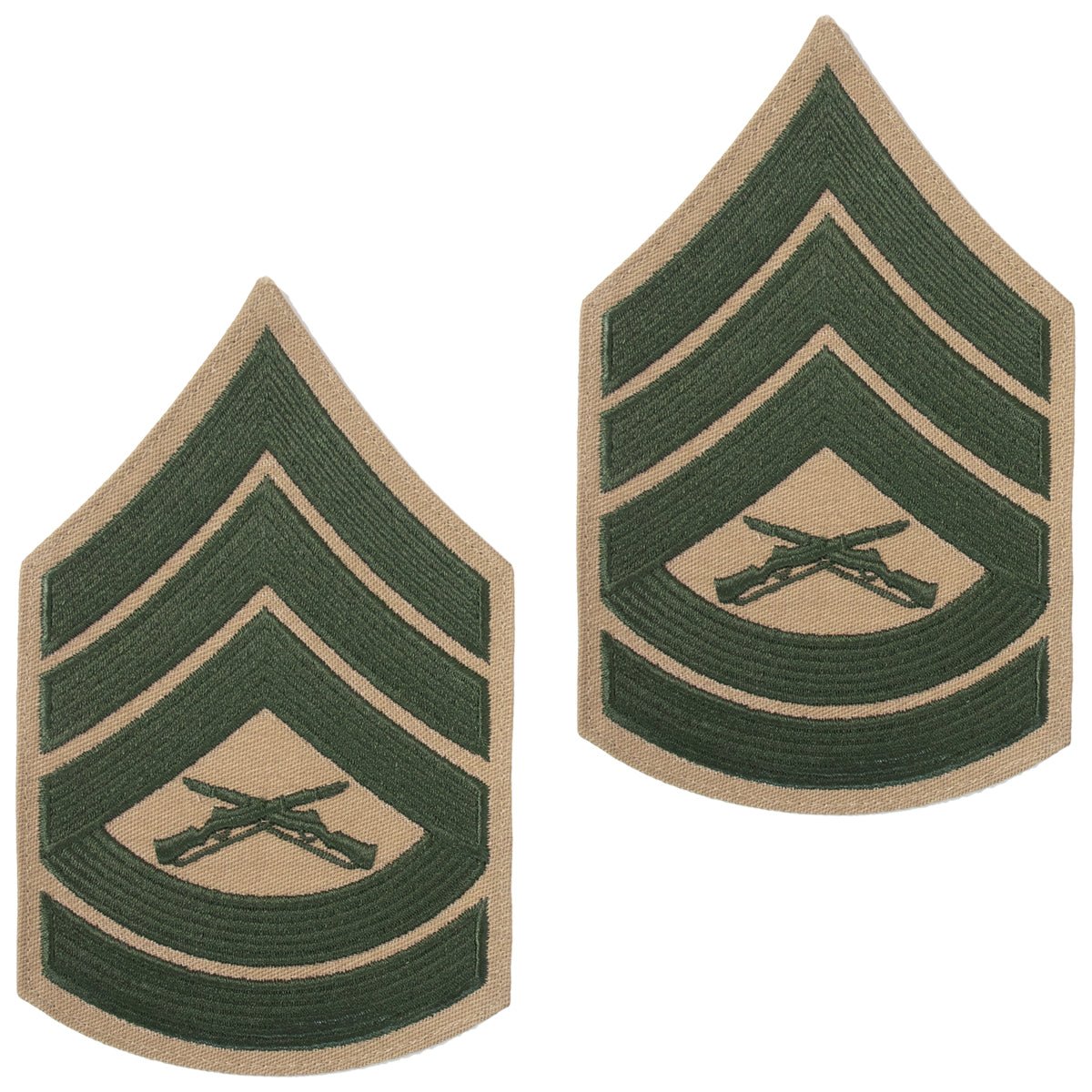 Marine Corps Chevron: Gunnery Sergeant - green embroidered on khaki, male - Hooyah Woodworks LLC