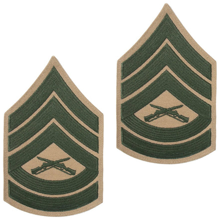 Marine Corps Chevron: Gunnery Sergeant - green embroidered on khaki, male - Hooyah Woodworks LLC