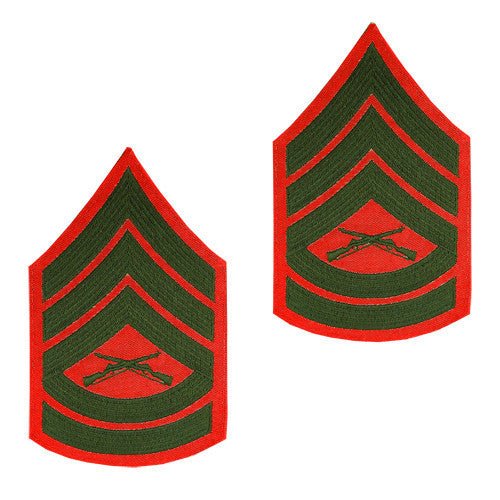 Marine Corps Chevron: Gunnery Sergeant - green embroidered on red, female - Hooyah Woodworks LLC