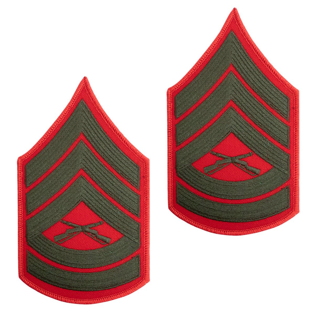 Marine Corps Chevron: Gunnery Sergeant - green embroidered on red, male - Hooyah Woodworks LLC