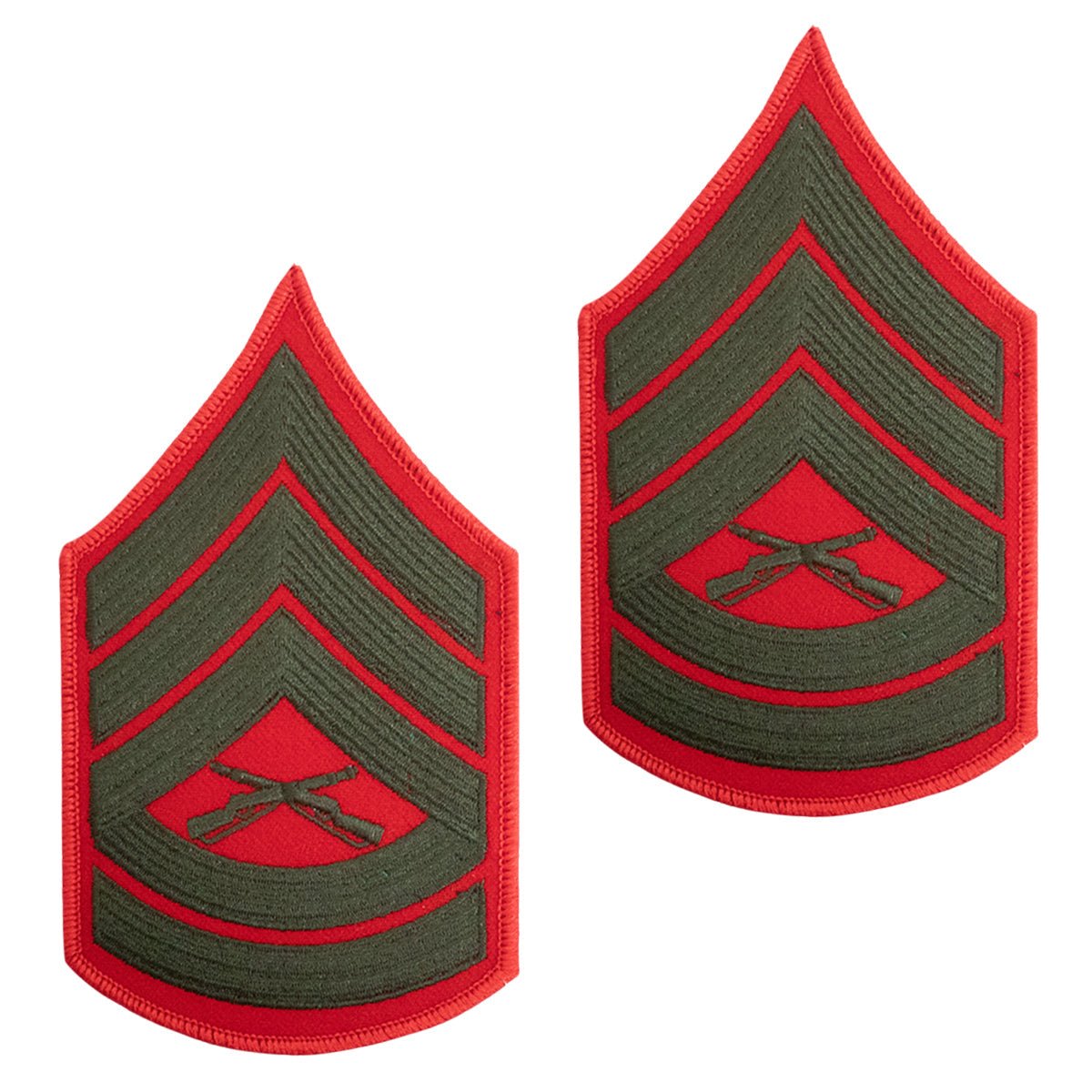 Marine Corps Chevron: Gunnery Sergeant - green embroidered on red, male - Hooyah Woodworks LLC