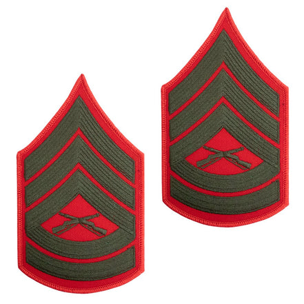 Marine Corps Chevron: Gunnery Sergeant - green embroidered on red, male - Hooyah Woodworks LLC