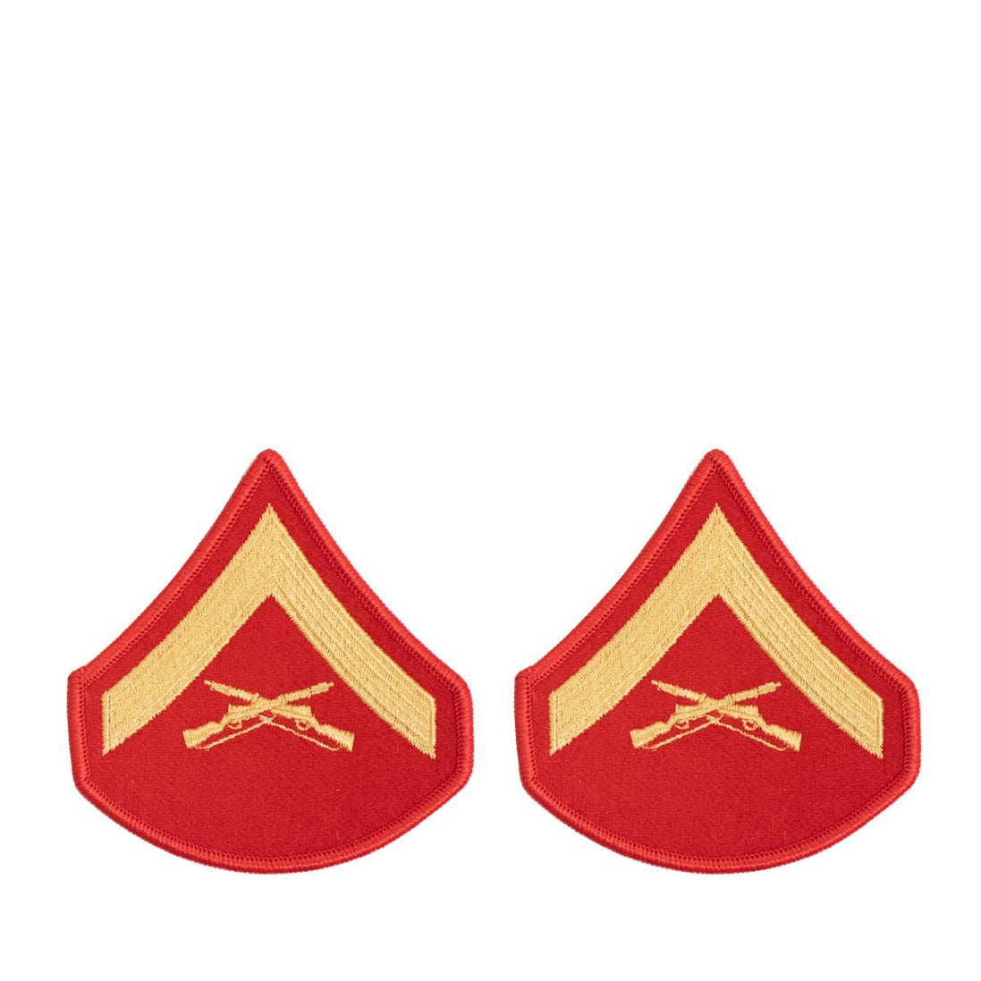Marine Corps Chevron: Lance Corporal - gold embroidered on red, female - Hooyah Woodworks LLC