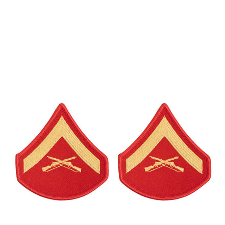 Marine Corps Chevron: Lance Corporal - gold embroidered on red, female - Hooyah Woodworks LLC