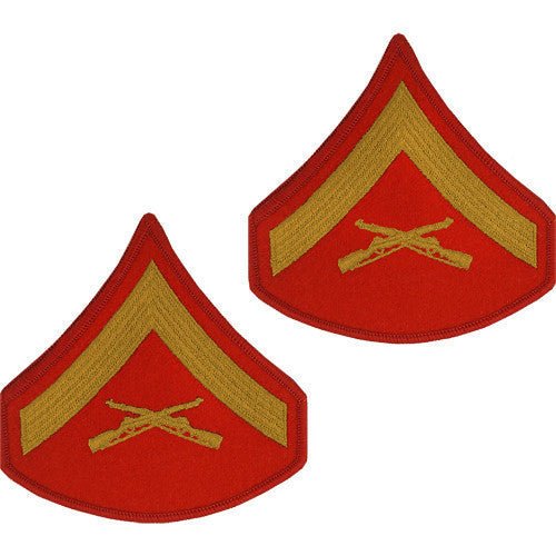 Marine Corps Chevron: Lance Corporal - gold embroidered on red, male - Hooyah Woodworks LLC