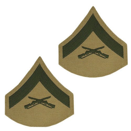 Marine Corps Chevron: Lance Corporal - green embroidered on khaki, female - Hooyah Woodworks LLC