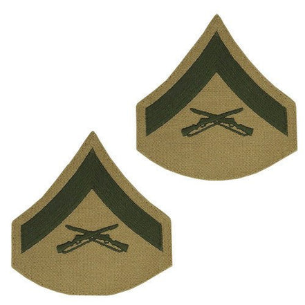 Marine Corps Chevron: Lance Corporal - green embroidered on khaki, female - Hooyah Woodworks LLC