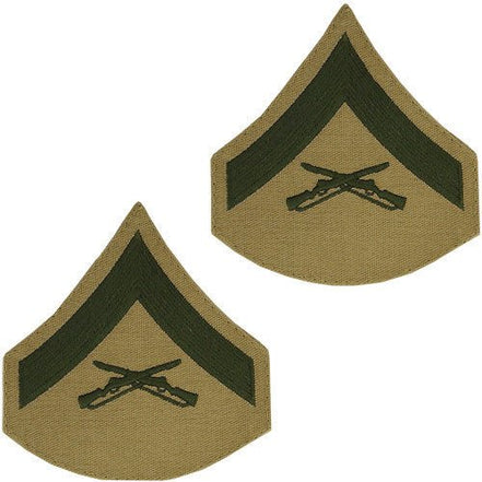 Marine Corps Chevron: Lance Corporal - green embroidered on khaki, male - Hooyah Woodworks LLC